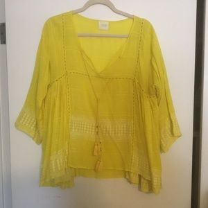 TRYB Embroidered cotton top with tassels NWOT